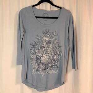 Lucky Brand Blue Floral Graphic 3/4 Sleeve Tee Shirt M